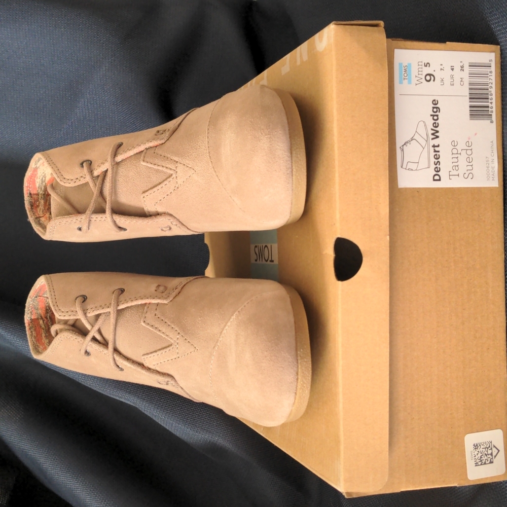 Tom's Desert Wedge Booties- Taupe Suede